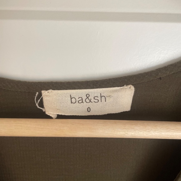 ba&sh Olive Green V-Neck Mini Orest Dress with Sleeves (Size 0 / XS / FR 34) EUC - Picture 3 of 5